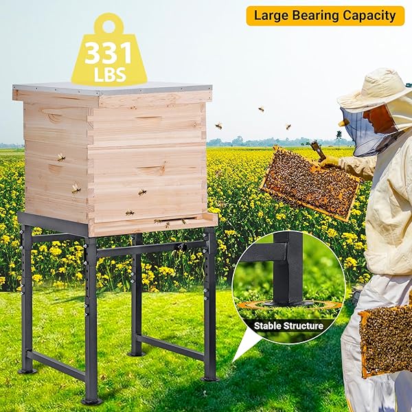 NEOREXON ADJUSTABLE METAL HIVE STAND, STURDY BEEHIVE STAND ADJUSTABLE HEIGHT 15” – 19” & ADJUSTABLE WIDTH 14.5” – 24.5”, UV RESISTANT & EASY TO ASSEMBLE BEE STAND FOR BEEKEEPING