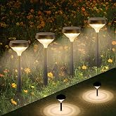 Linkind Solar Lights Outdoor 8 Pack, Solar Pathway Lights Warm White | Landscape Path Lights,IP65 Waterproof Solar Lights for Walkway Yard Garden Driveway