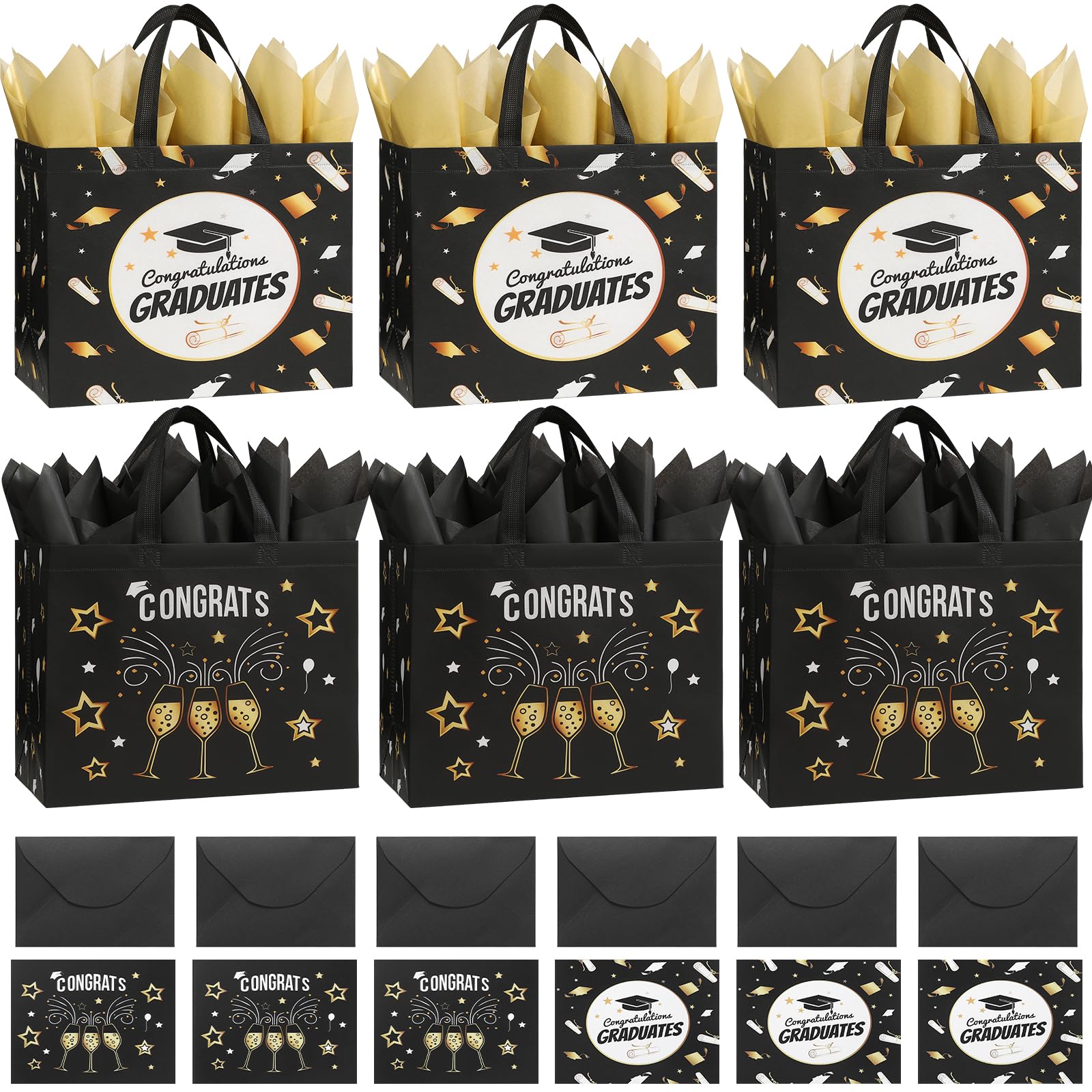 STYPOP 6 Pack 13" Large Graduation Gift Bags with Tissue Paper, Reusable Non-Woven Grad Bags with Handles, Best Graduation Gifts Class of 2026 College/High School / 8th Grade, 12.8"*10.2"*6.3" Image