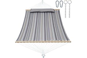 Gafete Double Quilted Fabric Hammock with Spreader Bar, Fit 12-14ft Hammock Stand, 2 Person 14ft Hammocks for Outside, Large Removable Pillow,Storage Bag, Carabiners, Max 475 lbs Capacity (Peace Dove)