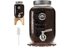 DEAR HOUSEHOLD Cold Brew Coffee Maker with Stand - 1 Gallon EXTRA-THICK Glass Carafe & Stainless Steel Mesh Filter and Spigot - Premium Iced Coffee Maker, Cold Brew Pitcher & Tea Infuser