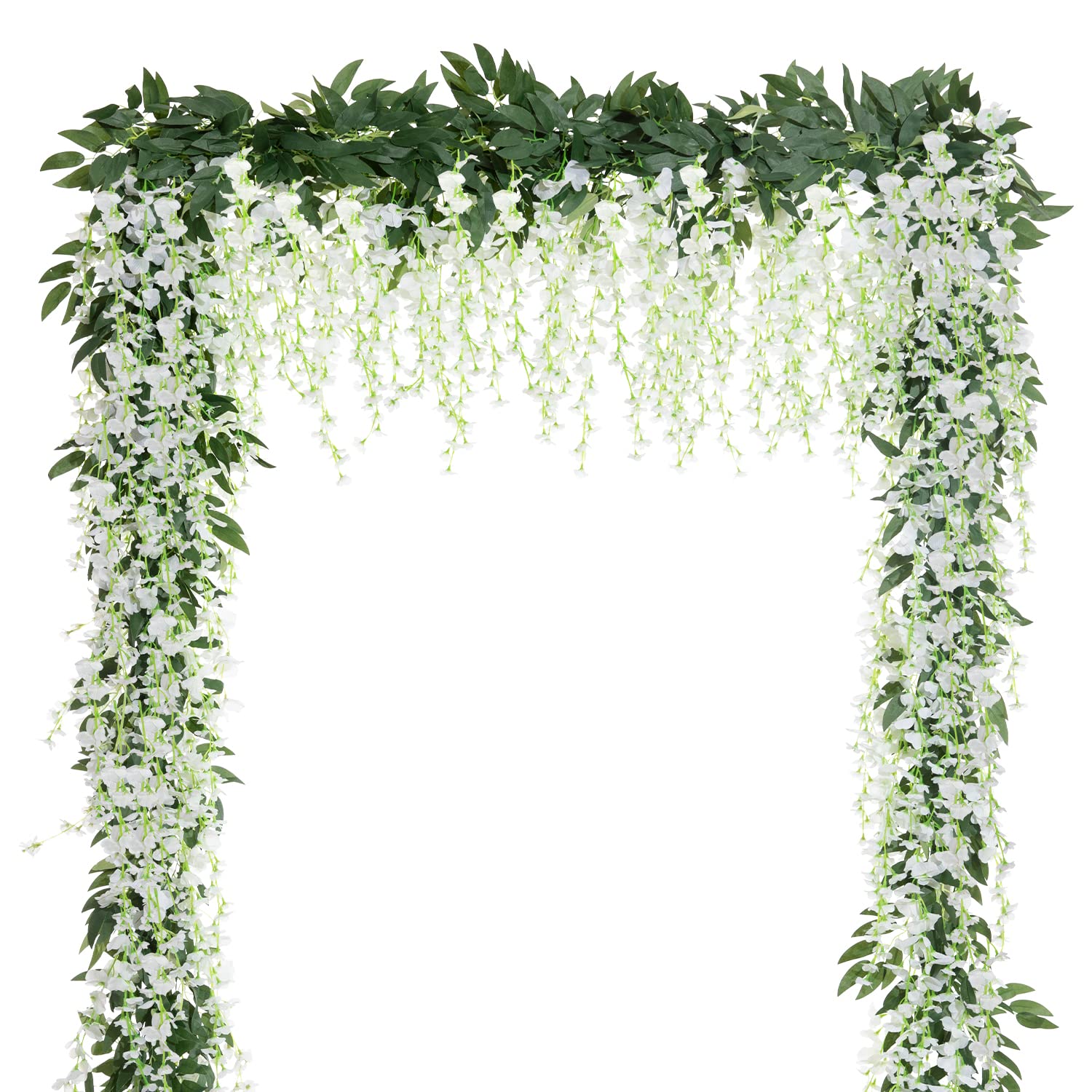 LUWENER 2PCS 7FT Artificial Wisteria Vine Garland Fake Wisteria Flower Silk Ivy Hanging Flower for Wedding Decorations Outdoor Indoor Wall Badroom Garden Decor (White)