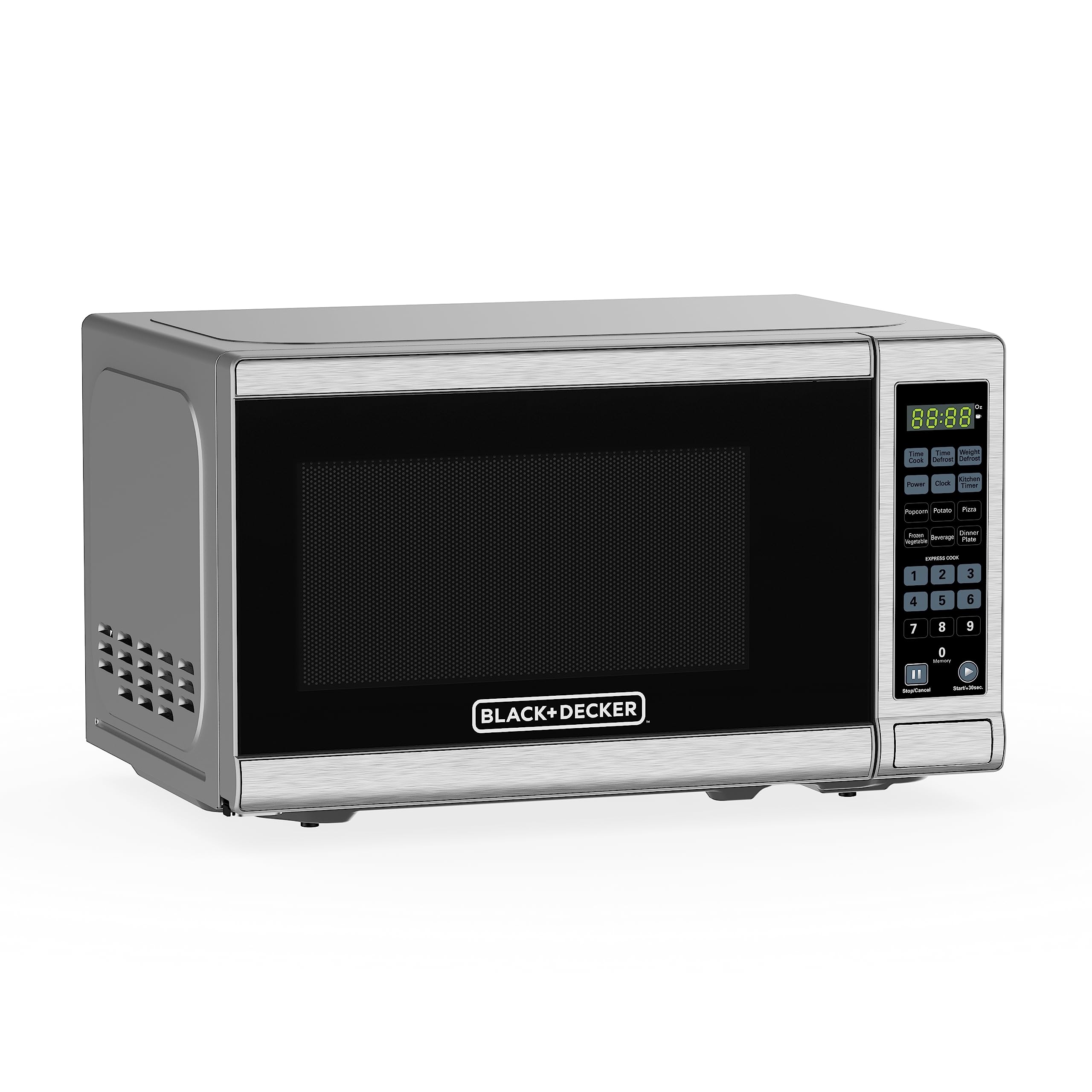 BLACK+DECKER 0.7 Cu. Ft. 700-Watt Compact Countertop Digital Microwave Oven, LED Lighting, Child Lock, Stainless Steel