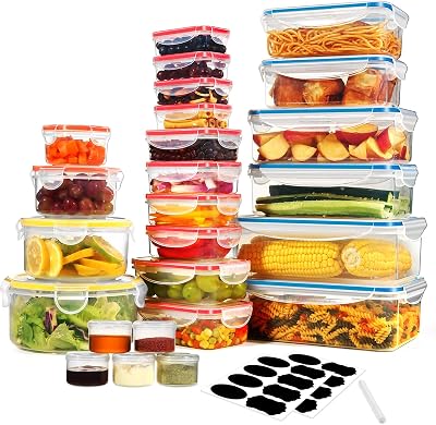 YASHE 50Pcs Plastic Food Containers with Lids Airtight BPA-Free Meal Prep Set