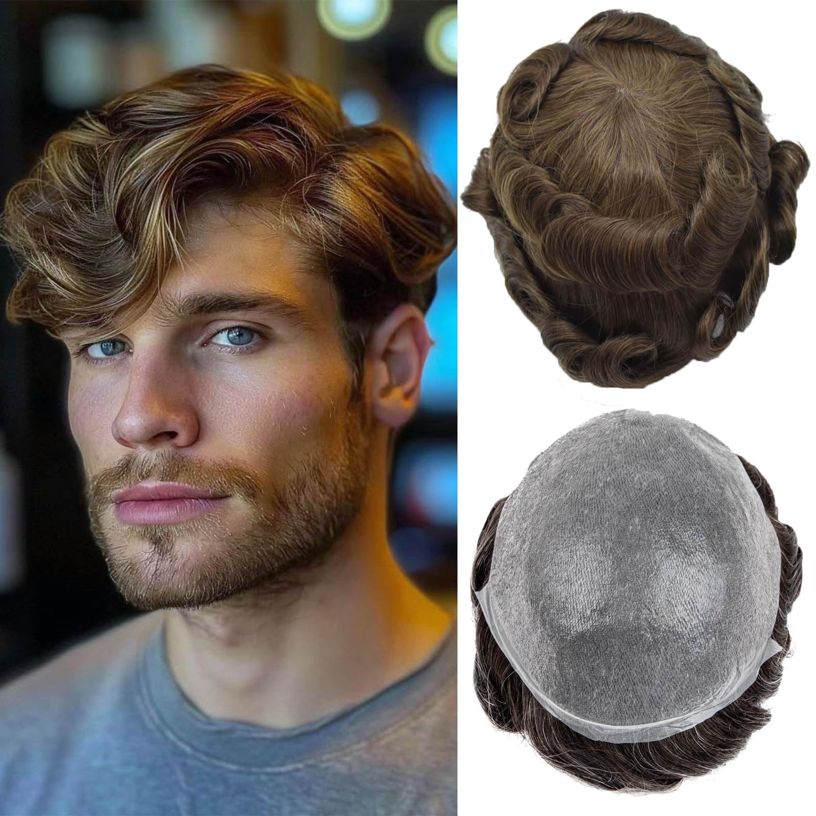 Men's Toupee Real Hair Ultra-Thin 0.03mm Skin Toupee for Men Light Medium Density Hairpiece Base Size 8x10 Inch 100% Human Hair System for Men（#4） — image 1