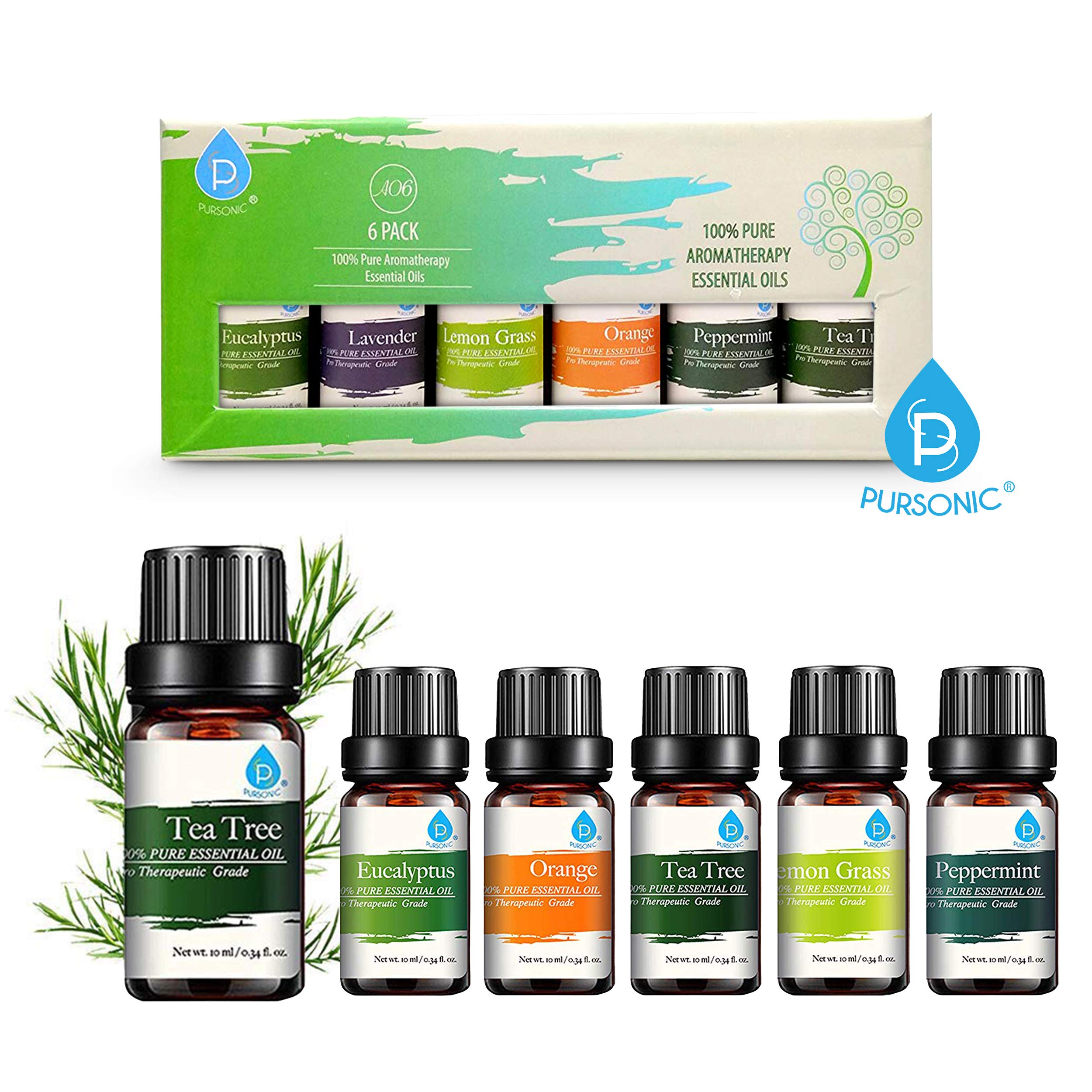 Pursonic 100 Pure Essential Aromatherapy Oils Gift Set6 Pack , 10ML