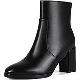 Aitikiss Women's Heeled Ankle Boots Side Zipper Chunky Block Heel Booties Fall Ankle Booties For Office Work Round Toe Booties