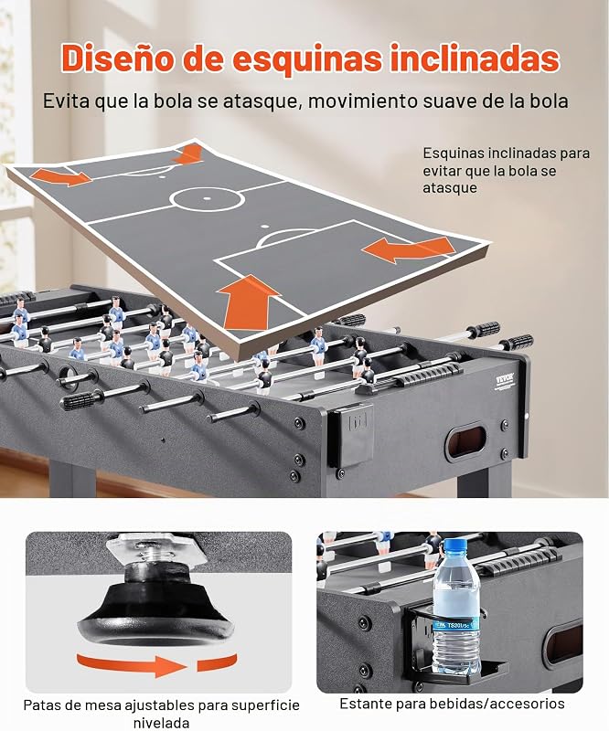 Mesa de matraquilho, tamanho padrão, ideal para interiores, casa, família e sala de jogos, jogo de futebol robusto, inclui 2 bolas, marcador e 2 porta-copos, 1212 x 610 x 838 mm, preto