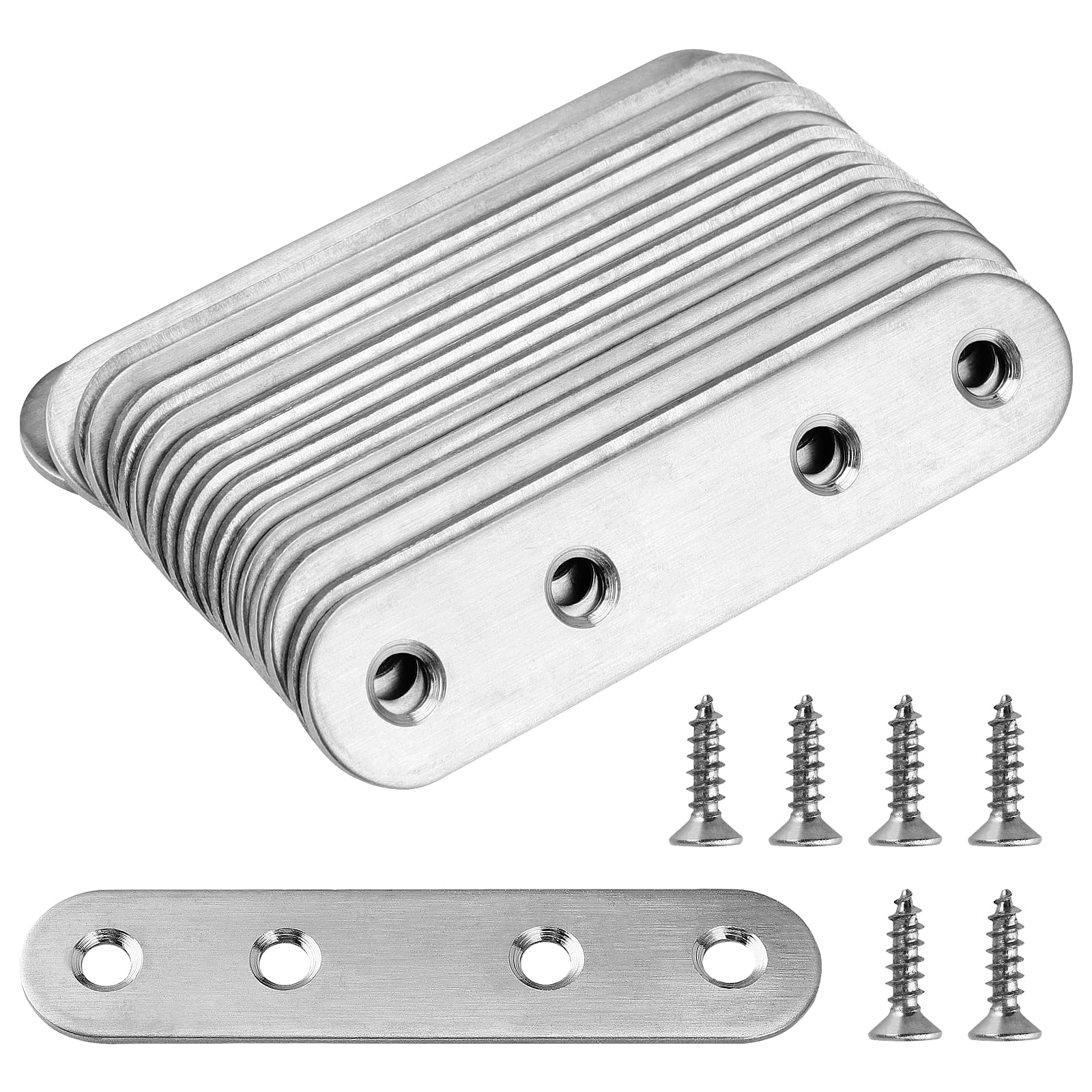 PINGEUI Pack of 30 80 x 17 mm Flat Connectors Stainless Steel Perforated Plates, Flat Corner Bracket Connection Plate 4 Holes, Wood Connector with 120 Screws, Metal Connector for Wood Furniture Repair