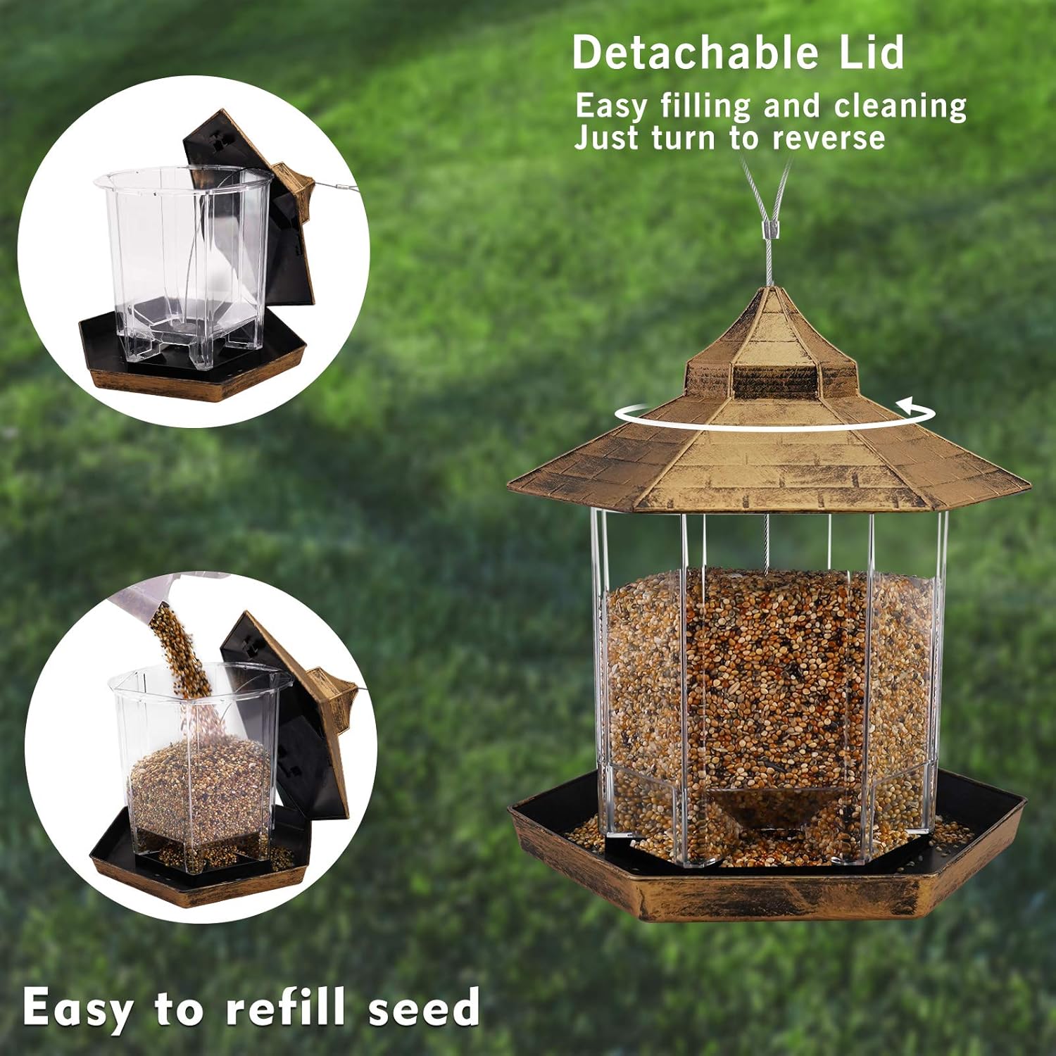 Hanging Wild Bird Feeder Gazebo Birdfeeder Outside Decoration -Perfect for Attracting Birds on Outdoor Garden Yard for Bird Lover Kids, 2.6lb Capacity Hexagon Shaped with Roof Avoid Weather and Water : Garden & Outdoor