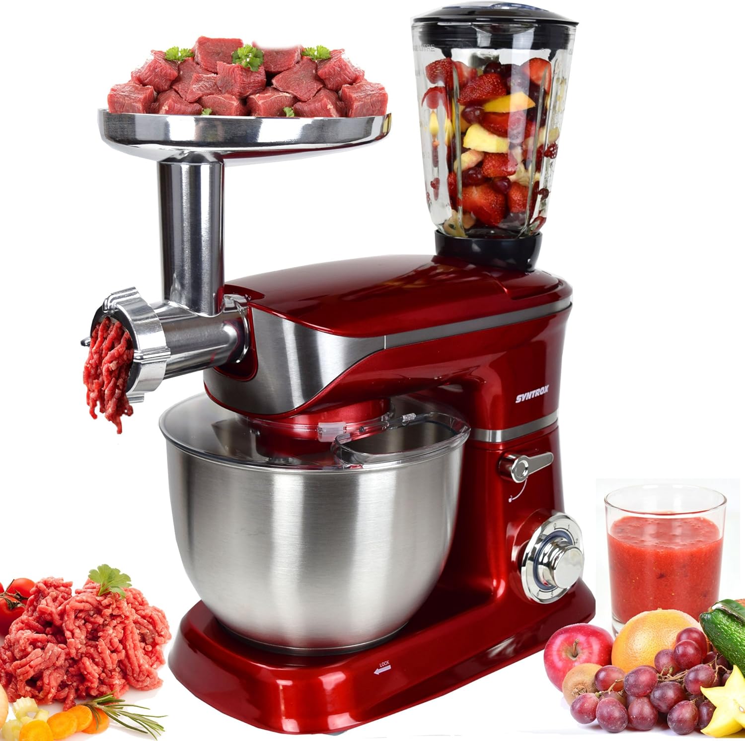 Syntrox Germany KM6.5L De Luxe Robot de cuisine Pétrin Mixeur en acier
