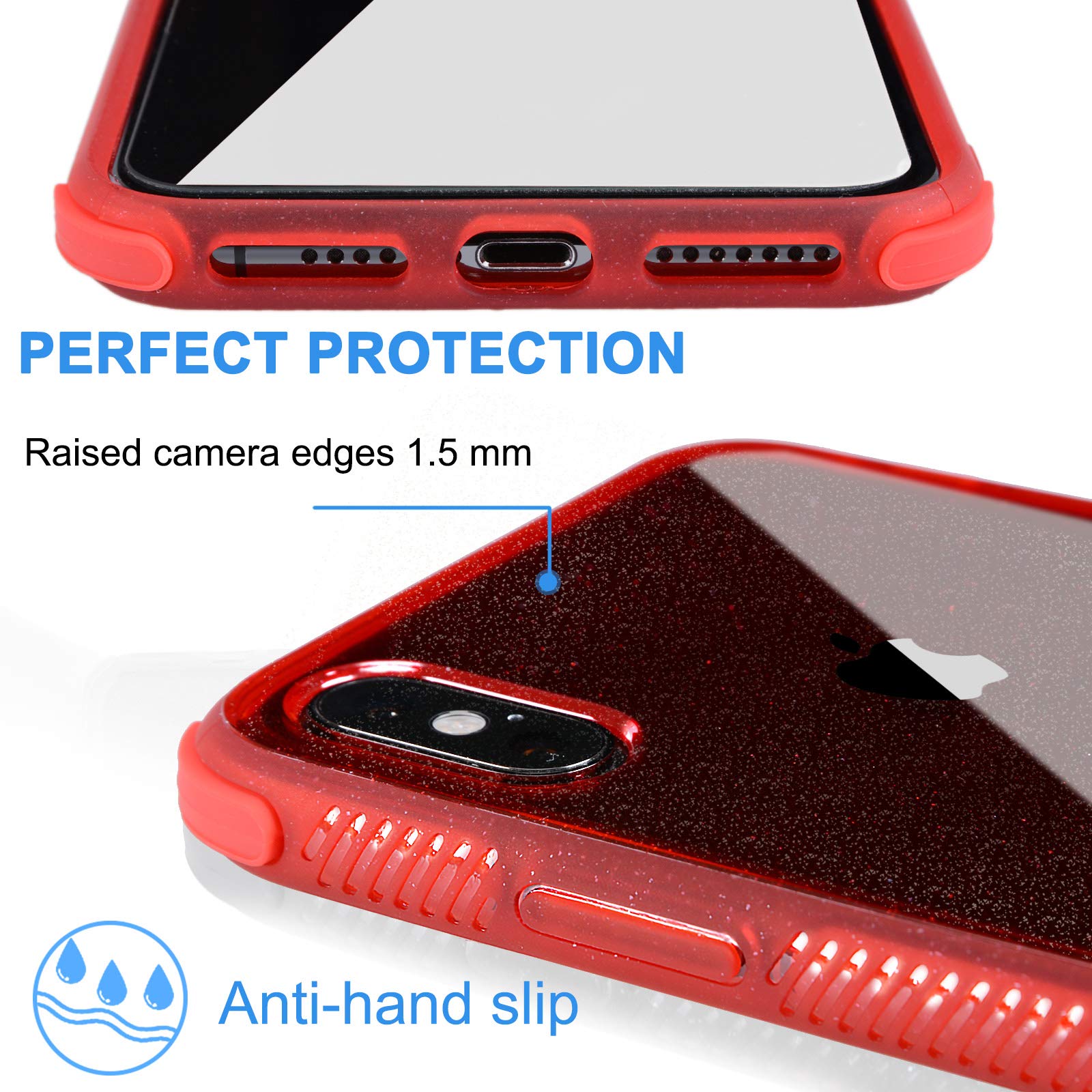 Voilamart iPhone XS MAX Case Bling Shiny Cute Pattern Design Sparkle Glitter Anti-Slick/Protective Case for iPhone Xs MAX, Red