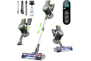 QikCln Cordless Vacuum Cleaner, 23Kpa Powerful Vacuum Cleaners for Home Up to 45min Runtime, 3 Modes, LED Display, Lightweight Stick Vacuum for Carpet Hardwood Floor Car Pet Hair (Green)