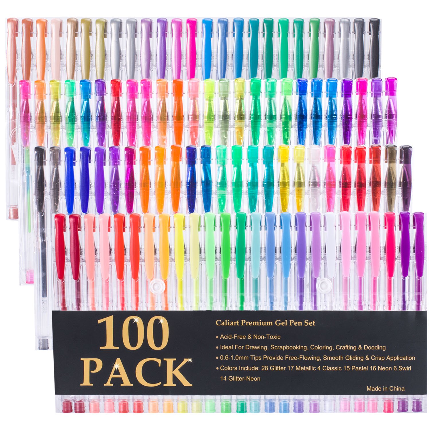 Caliart 100 Gel Pens with Case for Adult Coloring Books Scrapbooking Drawing Writing