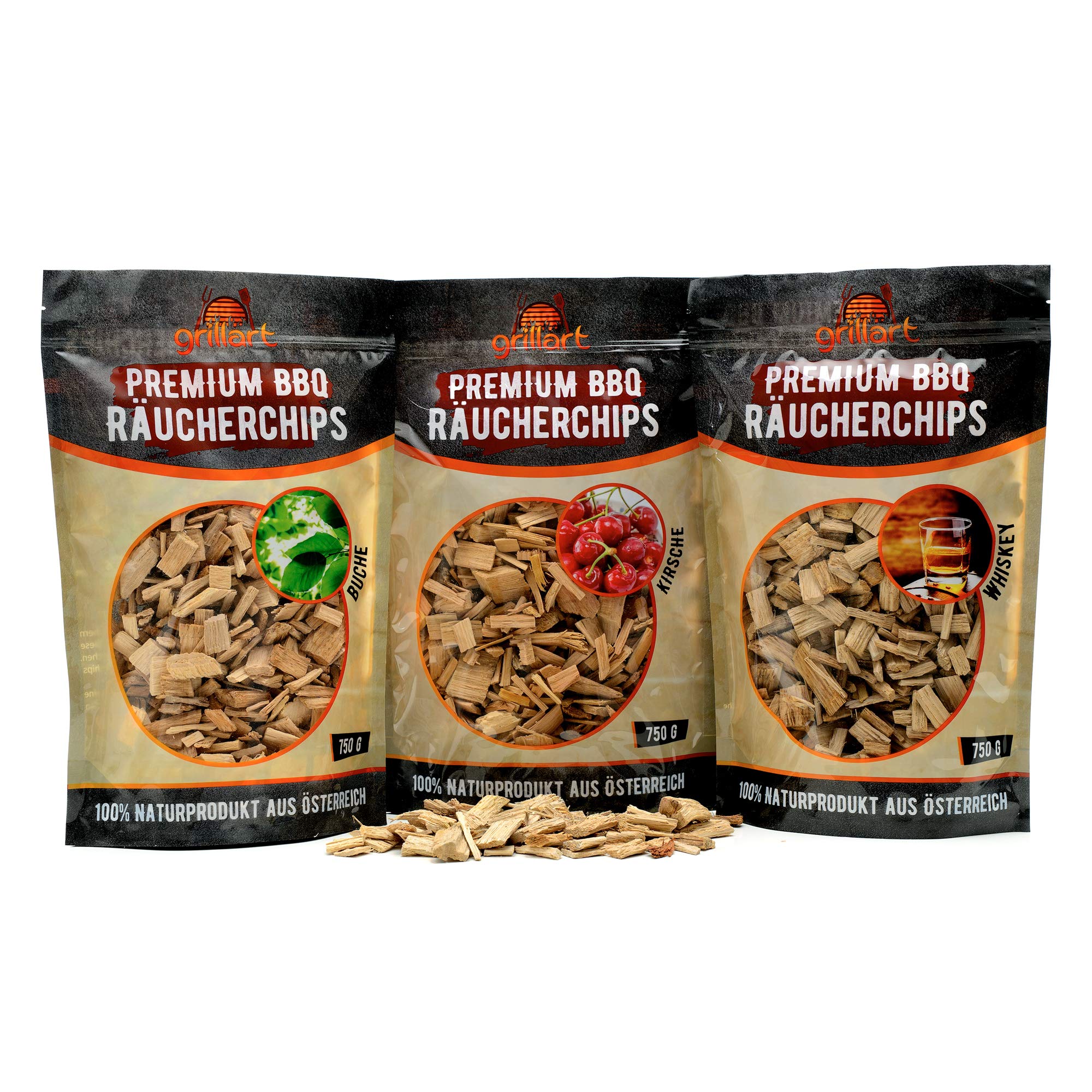grillart Premium BBQ Smoking Chips XL Mix Set of 3 for a special smoking aroma – very smoky woodchips/smoking wood