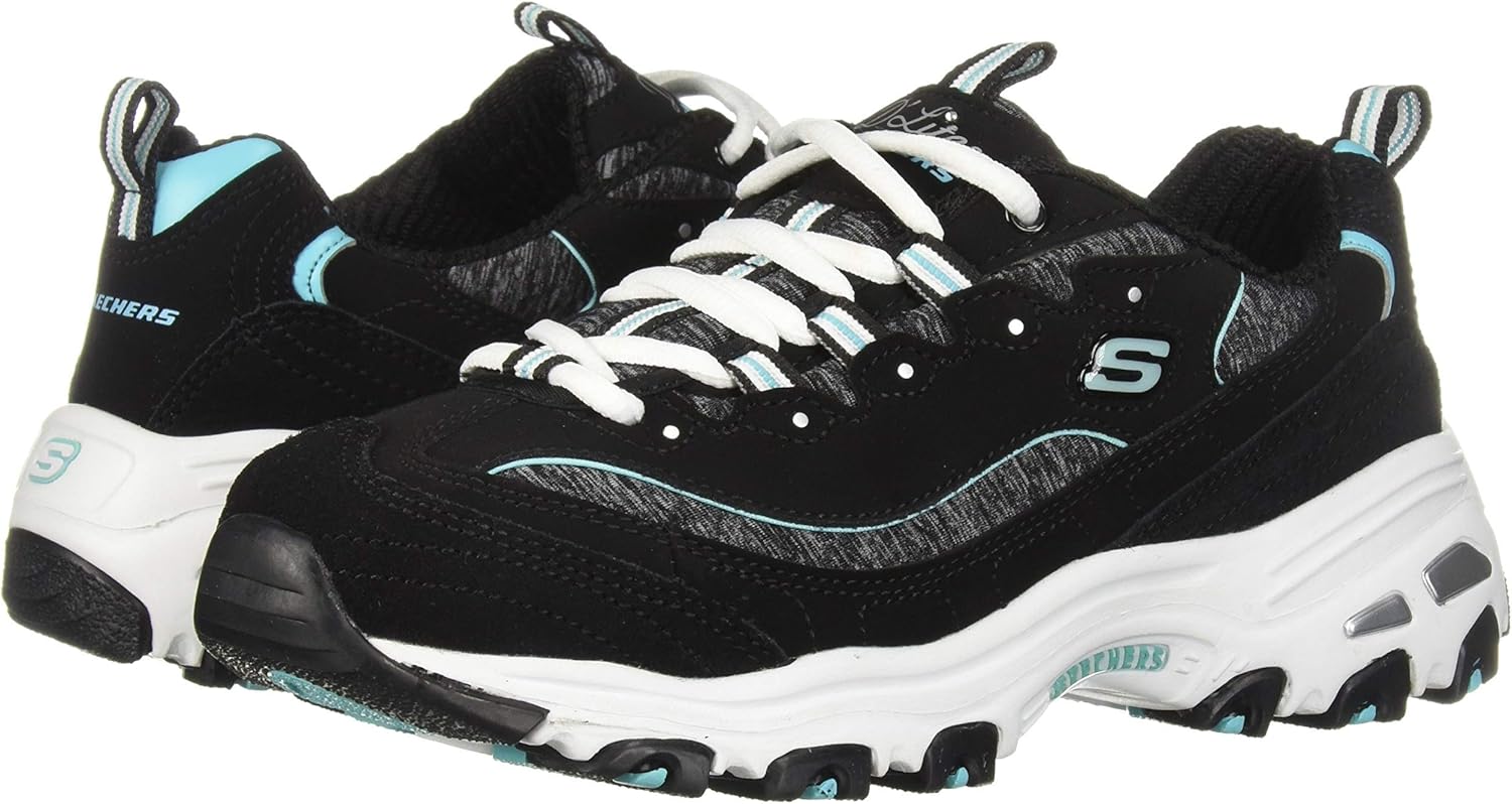 Skechers Women's D'Lites Me Time Sport Sneaker Shoes, Black/Turquoise