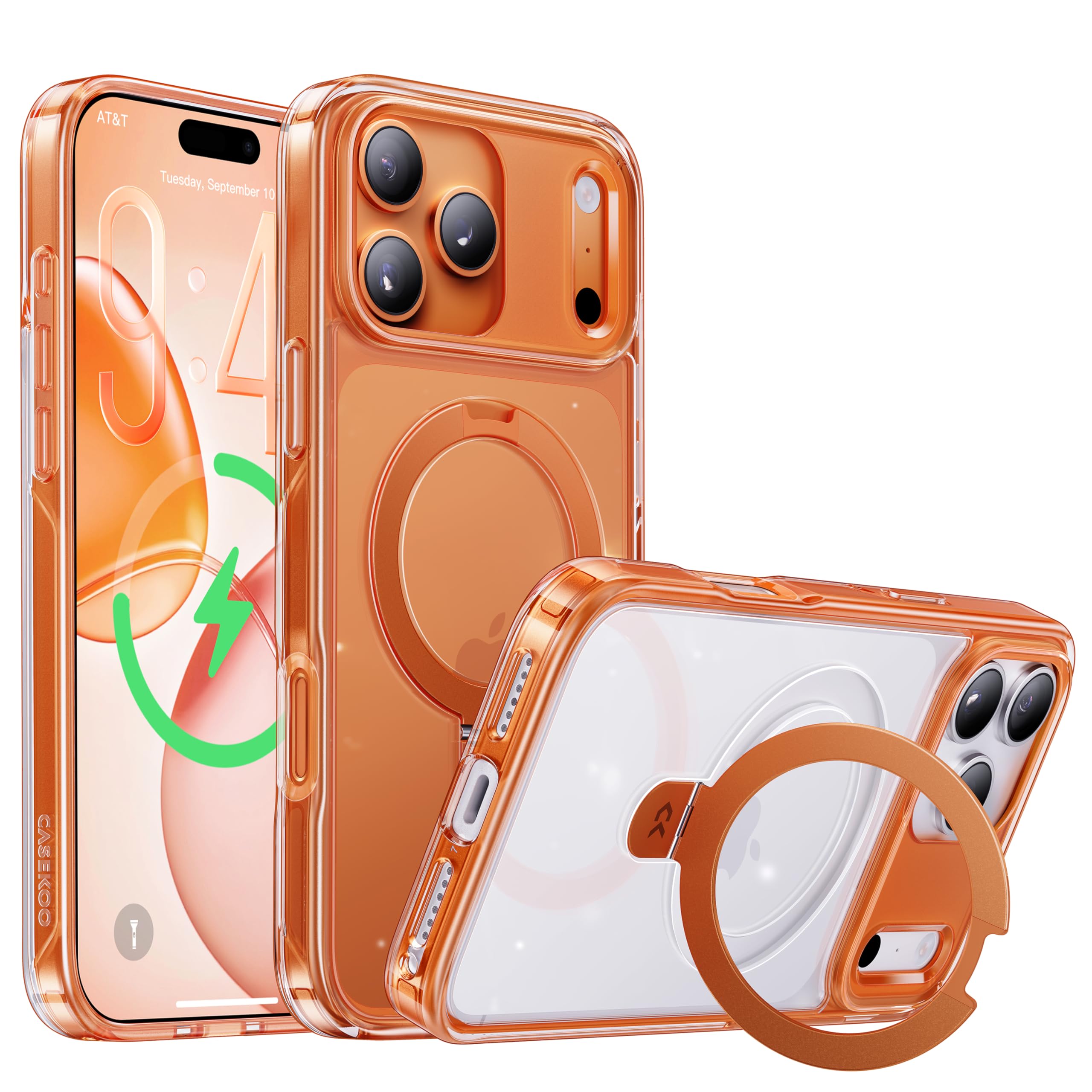 Photo 1 of CASEKOO Official Cosmic Orange for iPhone 17 Pro Case with Ultra Magnetic Stand, Fit for MagSafe, 16FT Military Grade Protection, Transparent Slim Cover for iPhone 17 Pro 6.3'', Orange