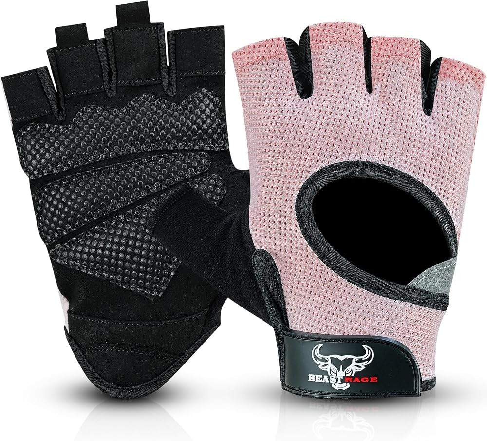 BEAST RAGE Weight Lifting Gloves Pink M Breathable Non-Slip Silicon Palm