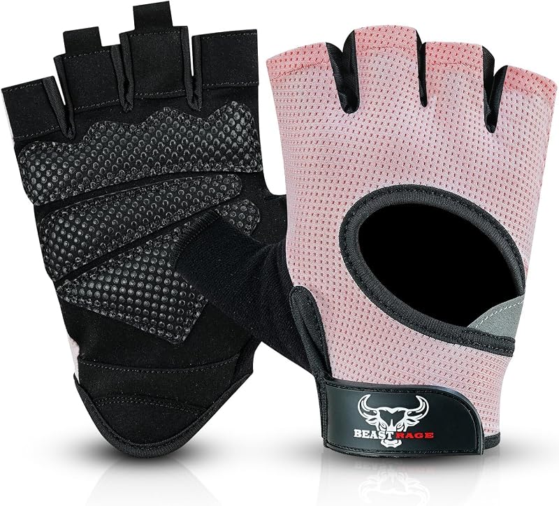 BEAST RAGE Weight Lifting Gloves Pink M Breathable Non-Slip Silicon Palm