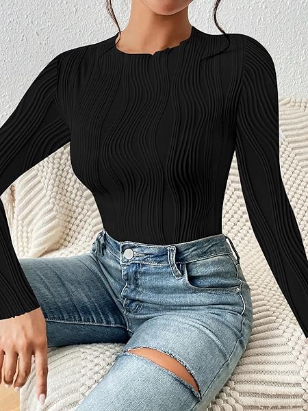 LILYCOCO WOMEN LONG SLEEVE BODYSUIT TOP MOCK NECK FALL BASIC BODY SUIT SHIRT BLACK X-SMALL