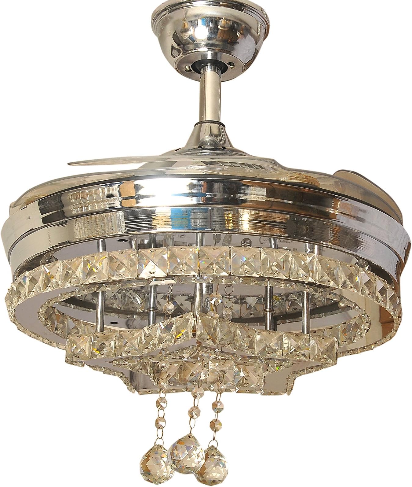 HANS LIGHTINGS Crystal Ceiling Polycarbonate Chandelier Fan with LED and Remote Control