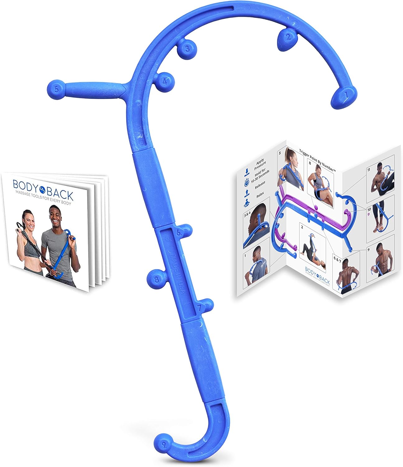 Body Back Buddy Cane Portable Self Massage Stick with Usage Poster - Back, Neck & Shoulder Trigger Point Therapy Travel Massager by Body Back Company (Blue): Health & Personal Care