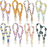 twinklemon 16PCS Boho Macrame Wristlet Keychain Flower Handmade Keychain Wristlet Key Chain Wrist Lanyard for Keys Cute Daisy Keyring for Women