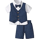 A&J DESIGN 4pcs Baby & Toddler Suit, 12 Months - 6 Years, Shirt & Shorts & Vest & Bow Tie