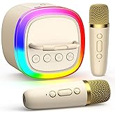HWWR Mini Karaoke Machine for Kids, Mini Bluetooth Speaker with 2 Wireless Microphones for Kids Singing Home Party, 2025 Popular Birthday Gifts Toys for Girls Boys Age 3-12+