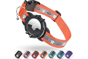 ODOKELE Reflective AirTag Cat Collar, Integrated Cat Tracker Collar with Air Tag Holder and Bell, Safety Elastic Band Cat GPS Collars for Girl Boy Cats, Kittens and Puppies (Orange, S)