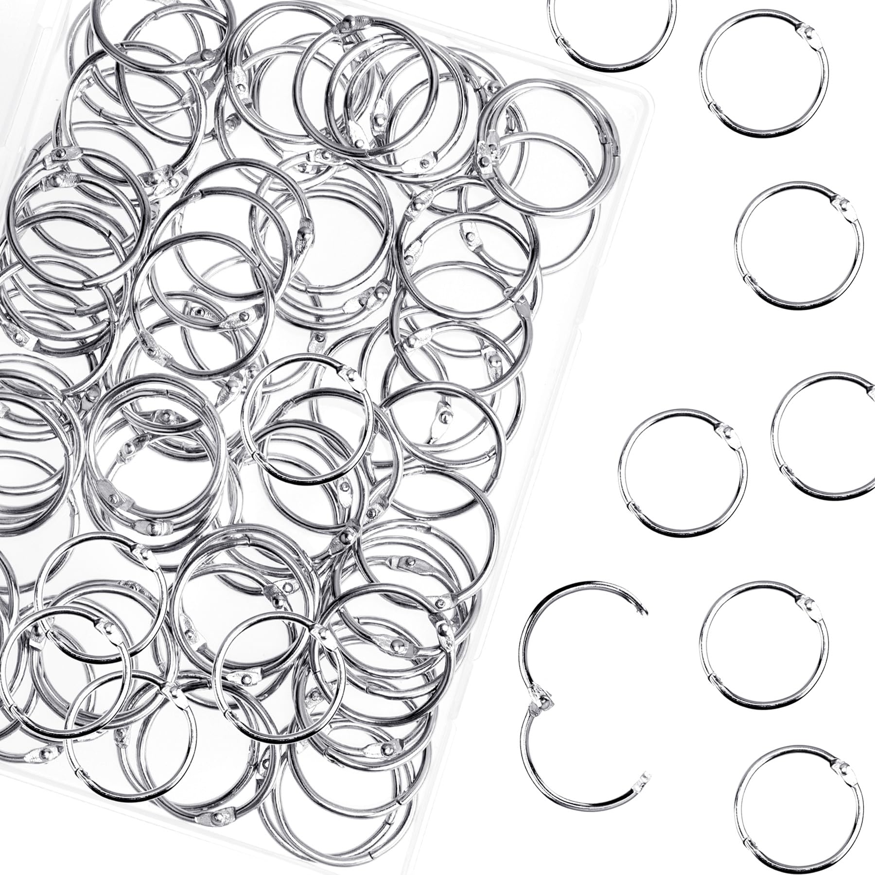 HAUTOCO 100Pcs Binder Rings, 19mm/0.75 Inch Loose Leaf Binder Rings, Small Metal Rings, Book Rings, Binding Rings for Flash Cards, Index Cards, Papers, Keychains, School, Office, Home