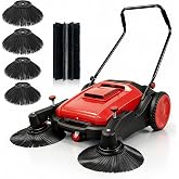 KARHDIR 43" Walk-Behind Hand Push Floor Sweeper Machine(Red) | 15-gallon large capacity | Covers 46000 Sqft/h | Indoor and outdoor versatile | Heavy-duty nylon construction
