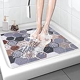 Shower Mat Non-Slip, 24x24 Inch Soft Comfort Bath Mat with Drainage Holes, PVC Loofah Massage Bathmat for Shower,Tub,Bathroom,Wet Areas, Quick Drying