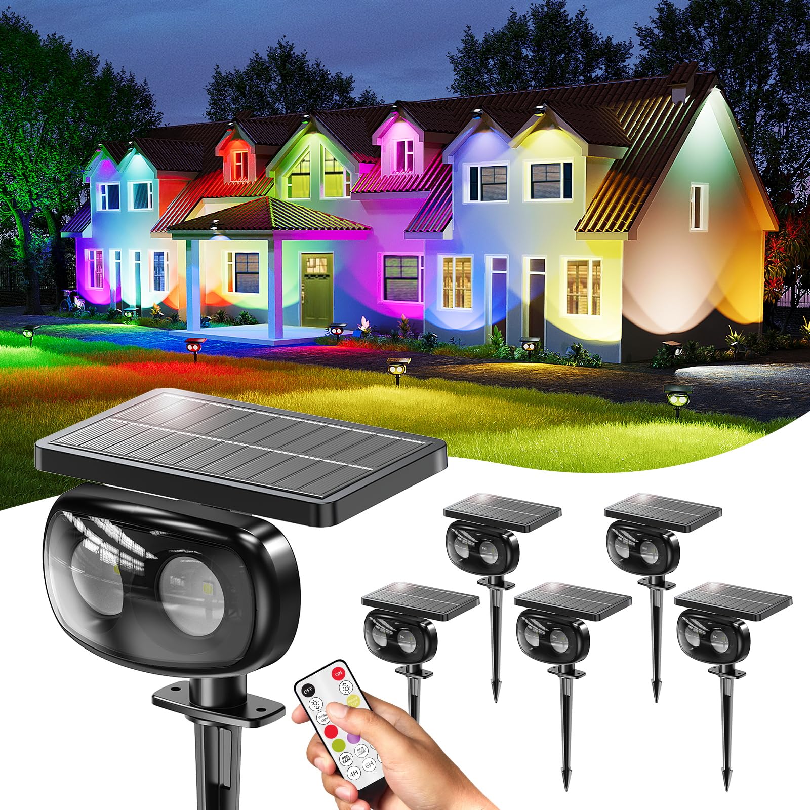 Photo 1 of MOFOYEAH Solar Spot Lights Outdoor Waterproof IP68, Super Bright LED Landscape Lighting with 9 Colors 3 Brightness Fixable Colors for Yard Pathway Garden House Lawn