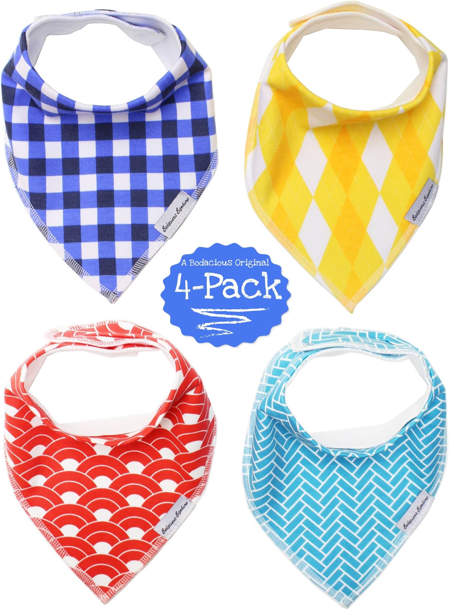 B.B. Baby Bibs 4-Pack by Bodacious Bambino | Drool Bandana Bibs for Boys | Dapper Drooling Bibs with Style