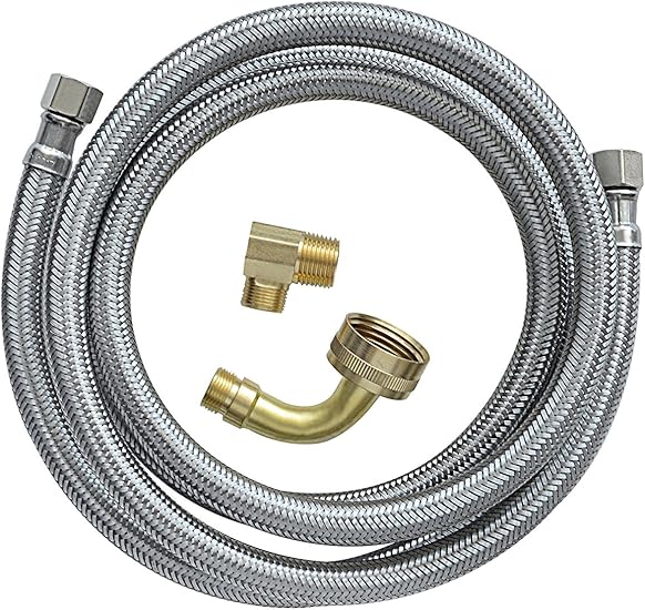 UV Dishwasher Water Supply Line Connection Kit + 3/4" GH Elbow + 3/8" MIP Elbow Braided