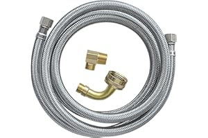 UV Dishwasher Water Supply Line Connection Kit + 3/4" GH Elbow + 3/8" MIP Elbow - Braided Stainless Steel - 3/8" x 3/8" 6-Fee