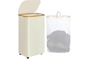 iEGrow Laundry Basket with Wheels, 110L Clothes Hamper for Laundry, Laundry Hamper with Lid and Inner Bag, for Laundry Room, Bedroom, Dormitory Storage,Beige