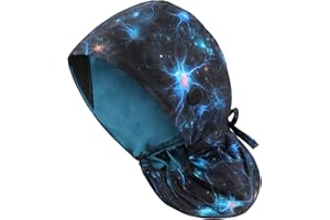IRIS CRAFT Satin-Lined Scrub Cap with with Ponytail Pocket, Cotton Scrub Medical Nurse Hat with Sweatband Elastic Tie