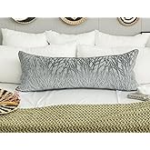 PANOD Decorative Modern Extra Long Pillow Cover 14 x 36, Boho Long Pillow for Bed,Soft Velvet Twigs Textured Coastal Neutral Long Lumbar Pillow Cover for Sofa Couch Farmhouse Livingroom, Grey
