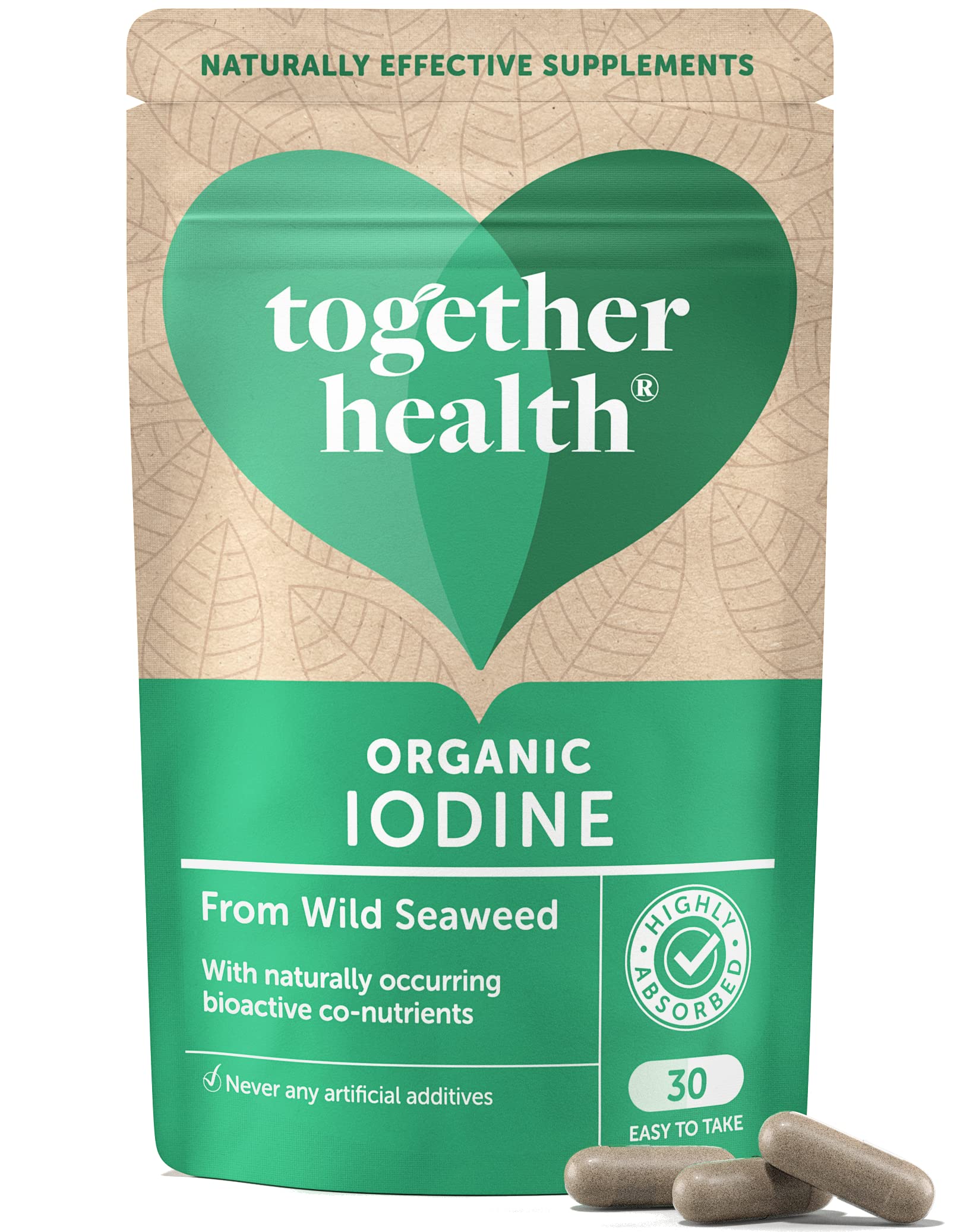 Organic Seaweed Iodine Supplement โ Together Health โ from Organic Seaweed โ Natural Source of Iodine โ Vegan Friendly โ Made in The UK โ 30 Vegecaps