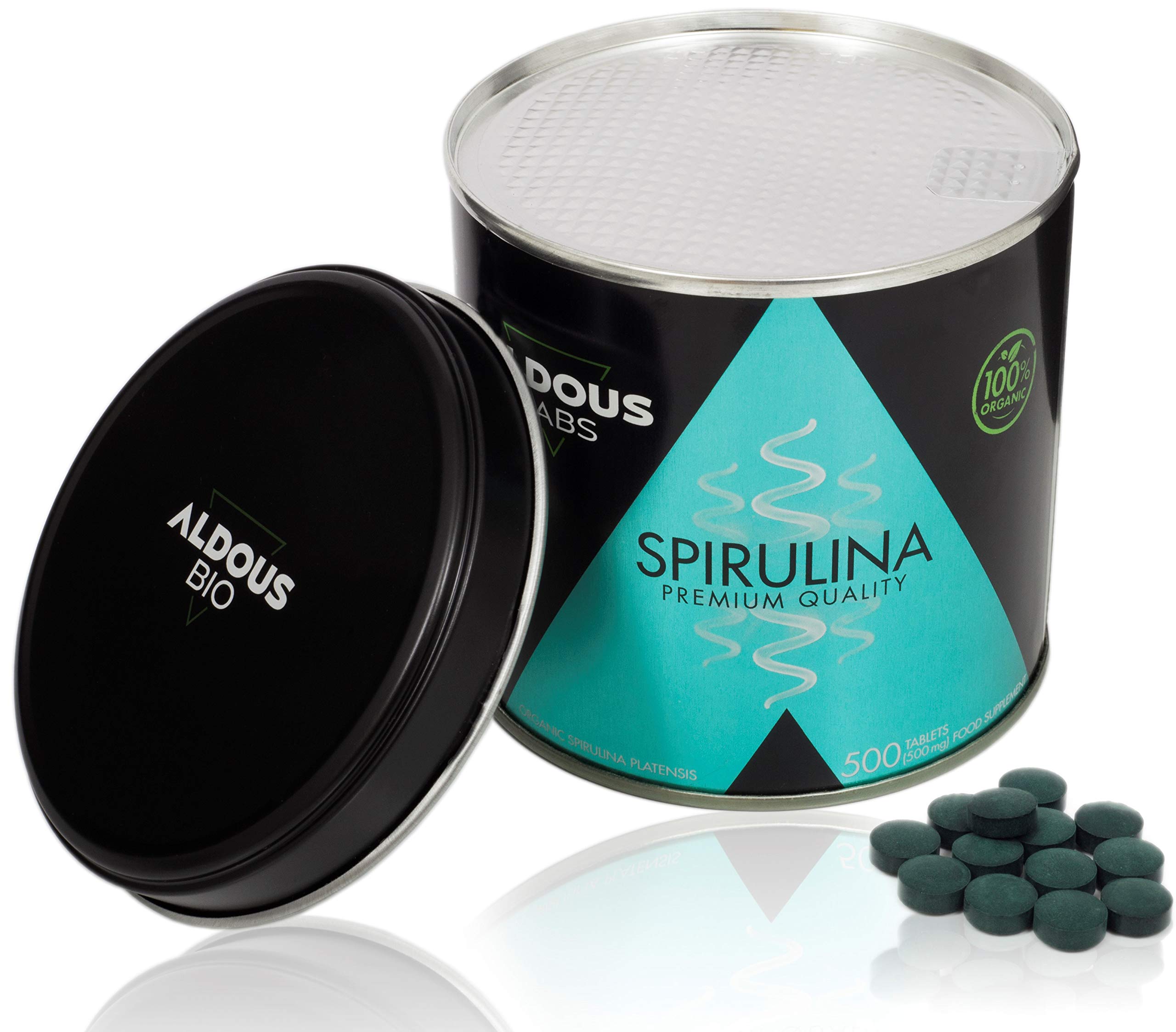 Spiruline biologique Premium - 165 jours de traitement - 500 comprimés de 500 mg - Protéine végétale rassurante - DETOX - Zéro plastique - Certifié Bio