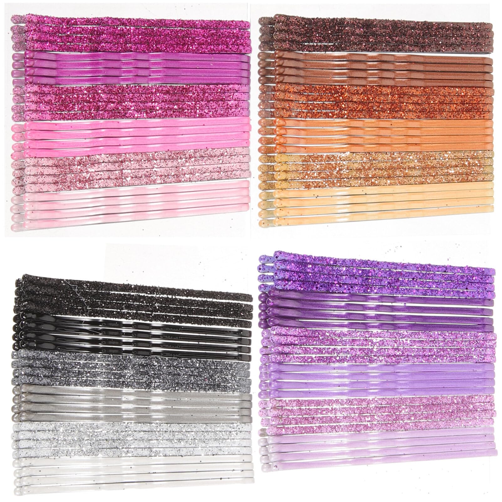 Beaupretty 96pcs Glitter Hair Clips Stoving Varnish Hair Pins Bobby Pins Metal Styling Barrettes (Golden, Pink, Purple and Black Each Sheet)