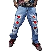MZNBURAM Men's Non-Stretch Relaxed Fit Straight-Leg Denim Pants Jeans