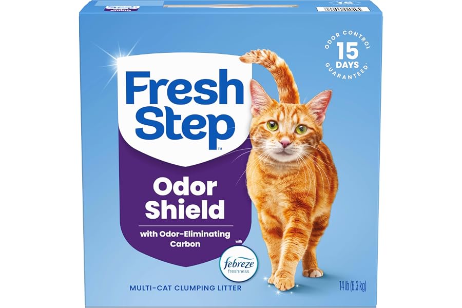 Fresh Step Odor Shield Multi Cat Clumping Cat Litter with Febreze Freshness, Low Dust, Odor Control with Ammonia Block Techno