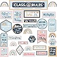 Class Rules Bulletin Board Decorations Boho Rainbow Classroom Rules Motivational Bulletin Board Cutouts Behavior Educational Good Habits Manners for Middle High School Home Door Wall Decor