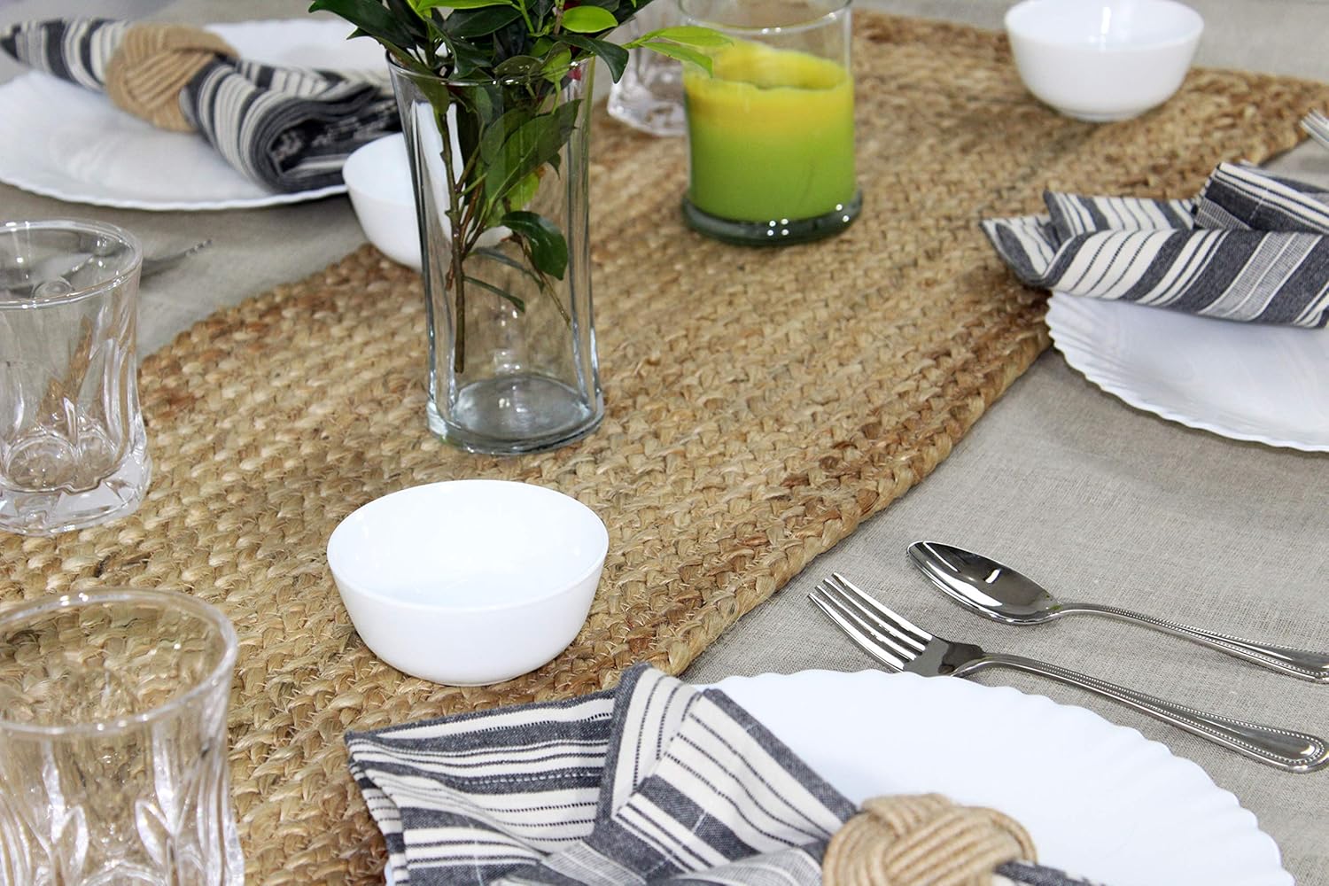 COTTON CRAFT - 100% Jute- Reversible Jute Braided Table Runner - Natural - 13 x 36 Inch - Hand Woven Rectangular Plain - Spot Clean Only.: Home & Kitchen