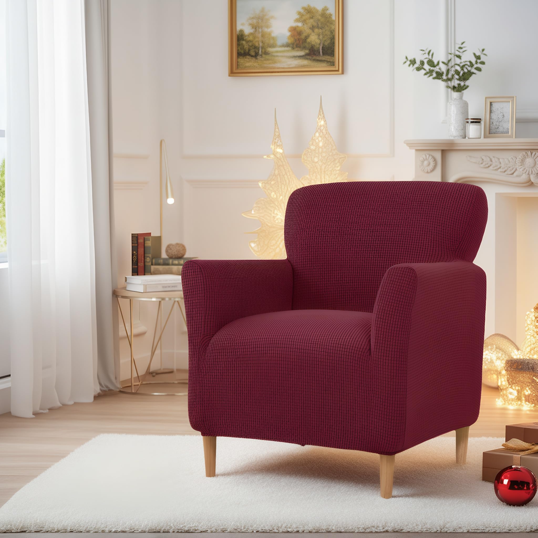 LiveGo Stretch Banquet Armchair Slipcover, Knit Chair Covers with Arms, Non-Slip Waterproof Chair Slipcover for Living Room, Office, Reception, and Pet-Friendly Furniture Protector (Wine Red)
