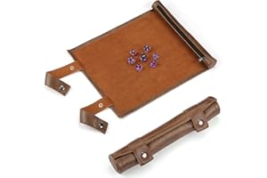 ROSELLE 2 in 1 Leather Dice Mat Dice Tray for DND Dice, Scroll Dice Tray and Rolling Mat with Zipper Holder, Compatible with DND D&D Dungeons & Dragons Game (Brown，Only Mat)