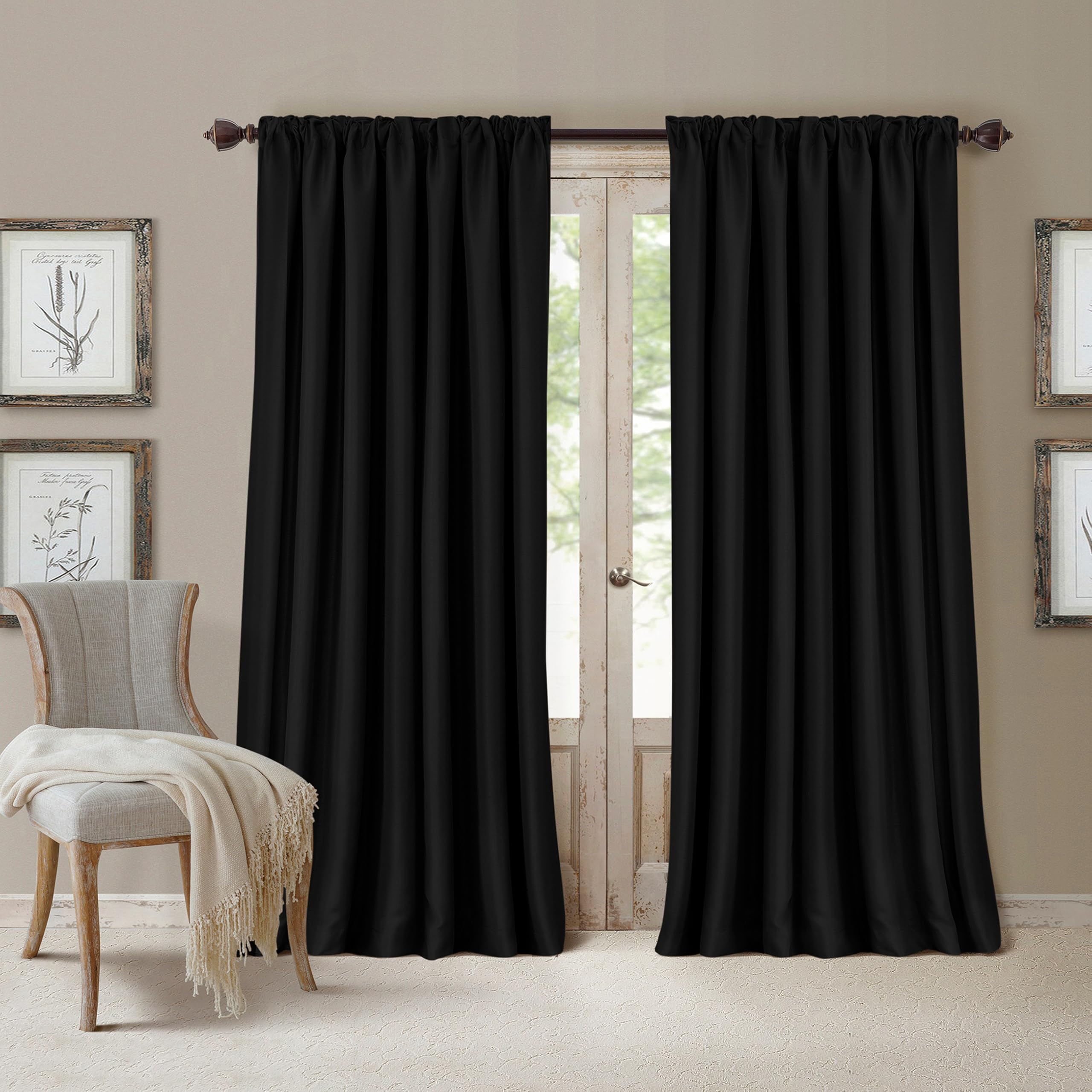 Elrene Home Fashions All Seasons Energy Efficient Room Darkening-Rod Pocket Window Panel, 52" x 108" (1), Black